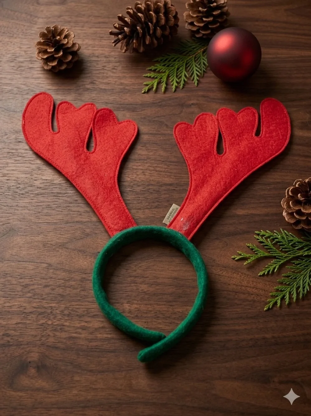 2-Pack Christmas Reindeer Antler Headbands - Red & Green Felt Holiday Hair
